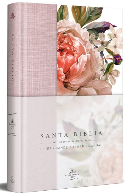 Biblia Reina Valera 1960 letra grande. Tapa Dura, Tela rosada con flores, tamaño manual