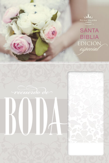 Biblia Reina Valera 1960 Recuerdo de Boda, blanco floral símil piel